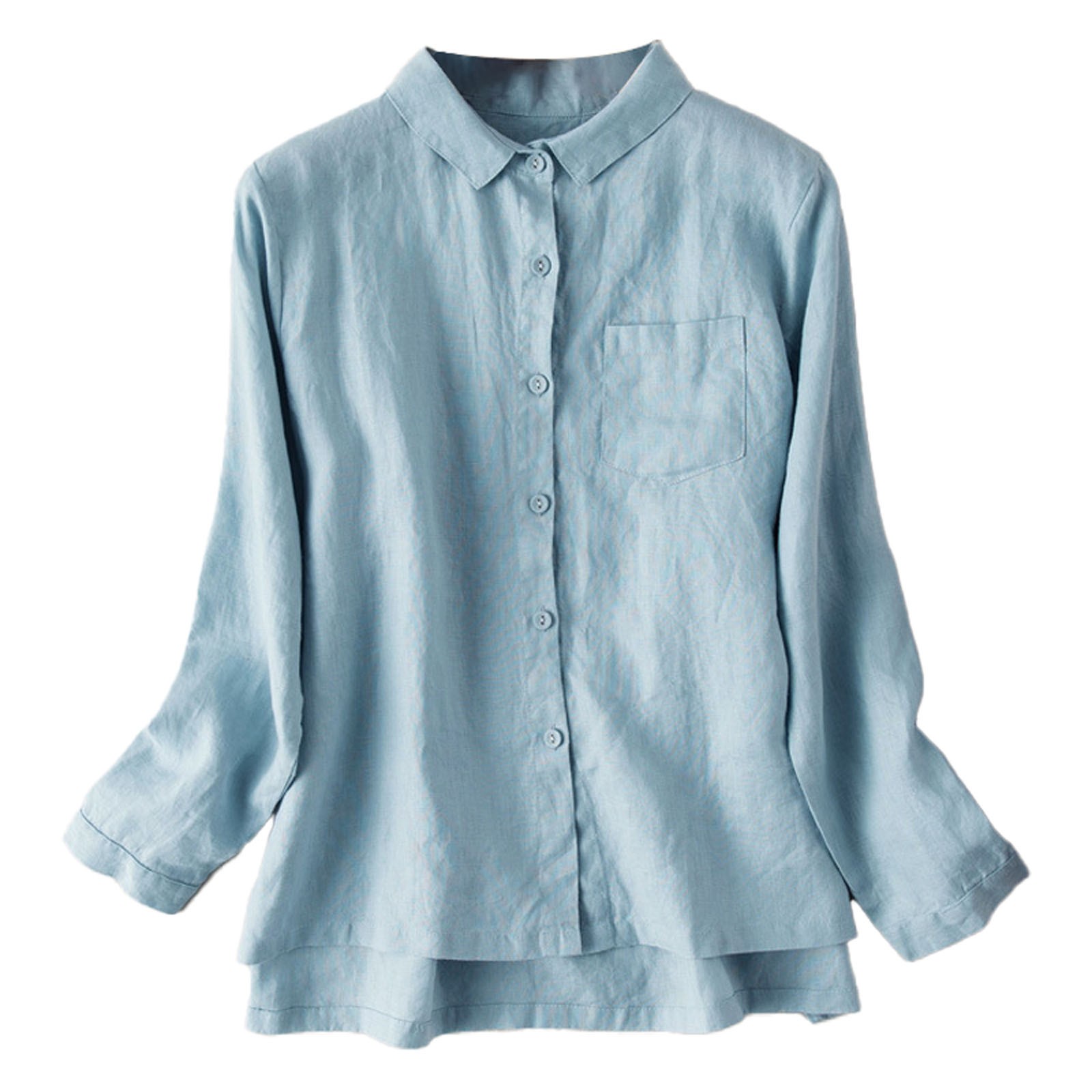 thumbnail image 4 of Camisa holgada de lino fino para mujer - Diseño vintage con solapa - Manga larga - Tallas M-XXL, 4 of 4